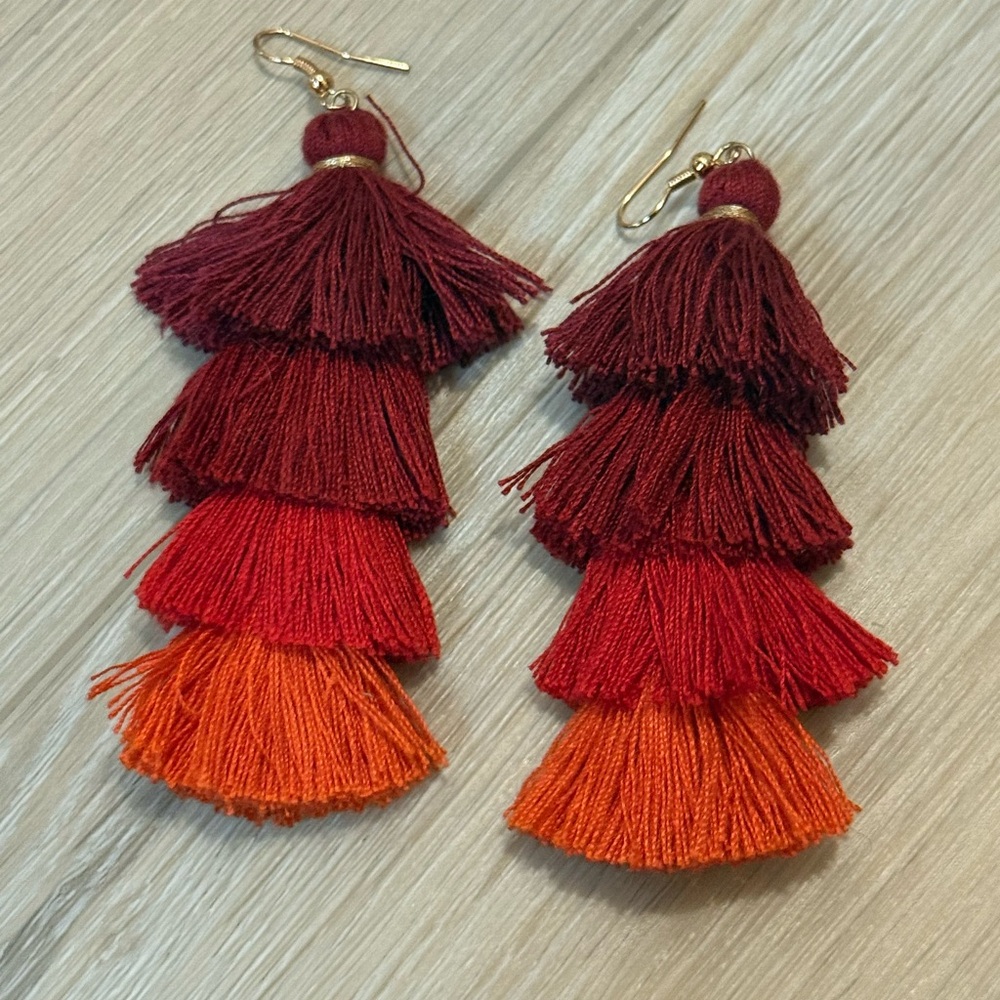 Red Multicolor Tassel Earrings
